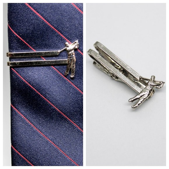 Vintage Silver Golfer Double Bar Tie Clip | Father's Day Gift | Groomsmen |Groom - Picture 1 of 9